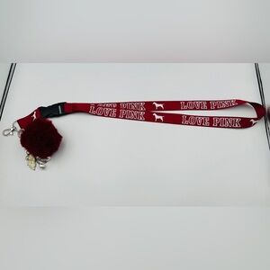 Maroon Victoria's Secret PINK Lanyard Purse Charm LOVE PINK Logo Dog Graphic